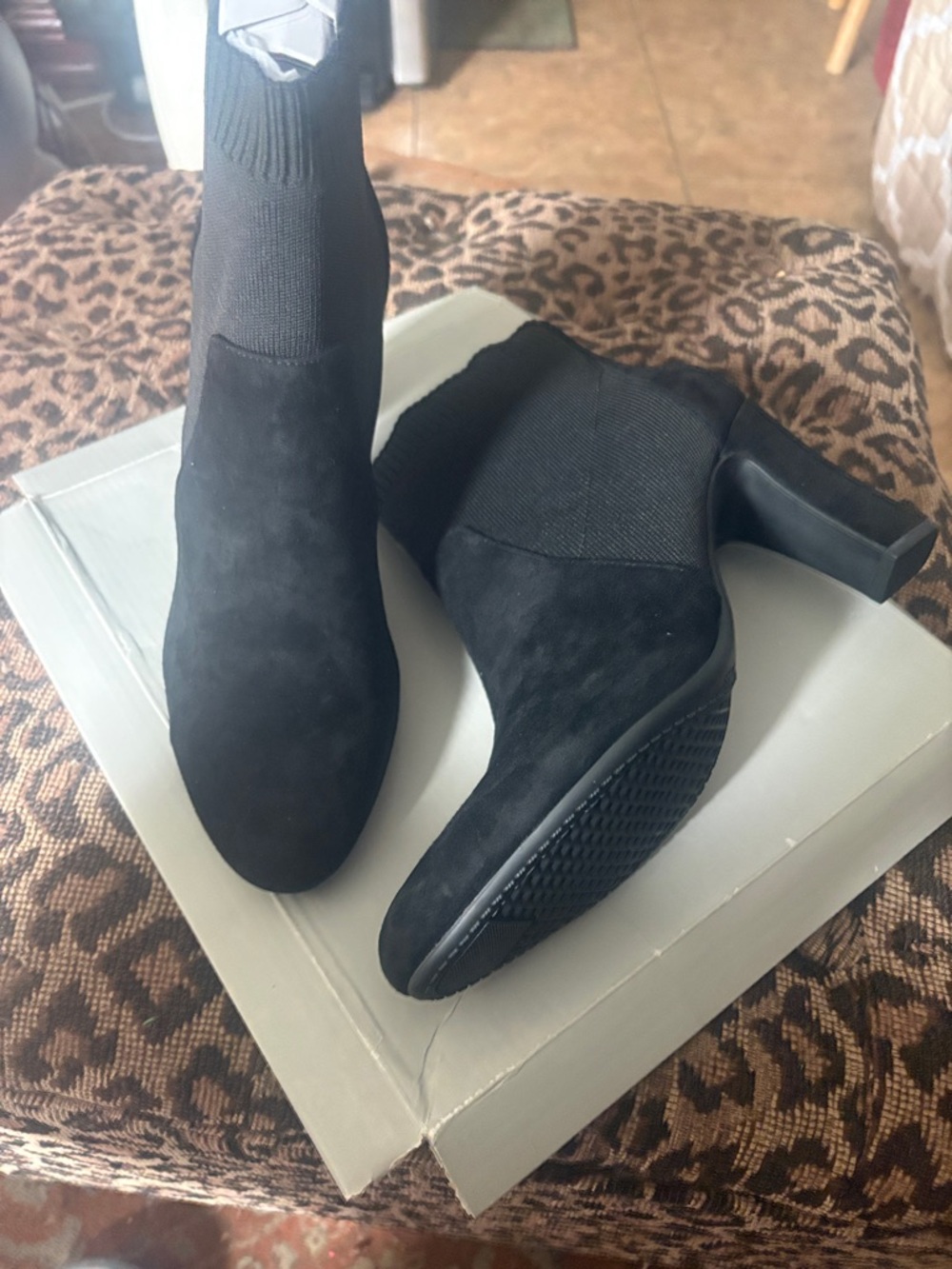 AEROSOLES Black Suede Sock Ankle Booties